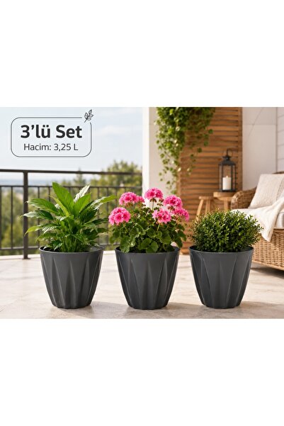 Hep İndirimli Bade Premium Çiçek ve Bitki Saksısı 3lü Set