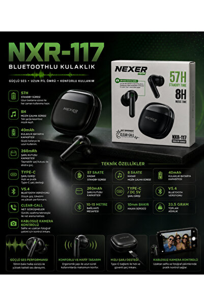 ALMANARA PROJECT NXR-117 Bluetooth 5.4 TWS Kablosuz Kulaklık Dokunmatik Şarj ...