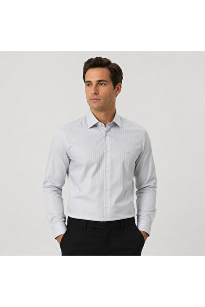 Daniel Bessi Cămașă clasică pentru bărbați, cu mânecă lungă, croială slim, 100% bumbac twill, fără călcare, cu dungi jacquard.