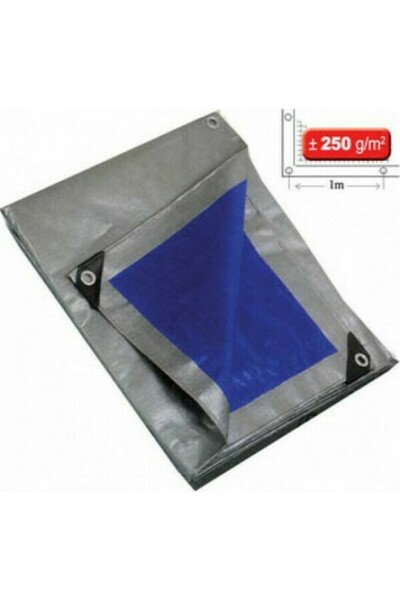KRAUSMANN 250BS Μουσαμάς με Κρίκους 6 × 10m 250gr/τμ Μπλε-Ασημί