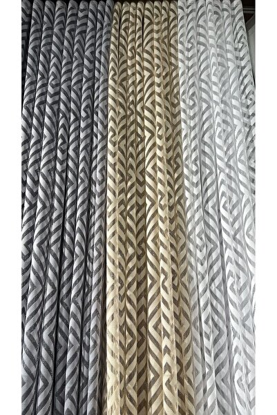 Belvedere Luxury Geometric Patterned Tulle Curtain with Dense Pleats