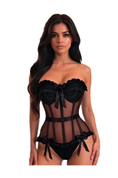 New Dreams Kadın Tül Detaylı Fiyonklu Askısız Büstiyer Body