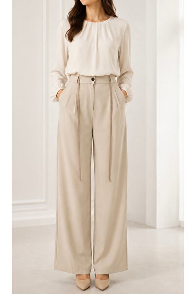 uzhanem Adriana Woven Fabric Palazzo Pants with Elasticated Back Waistband