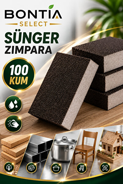 Bontia Sünger Zımpara 100 Kum Islak Kuru Kullanım Ahşap Metal Boya Alçı PVC E...