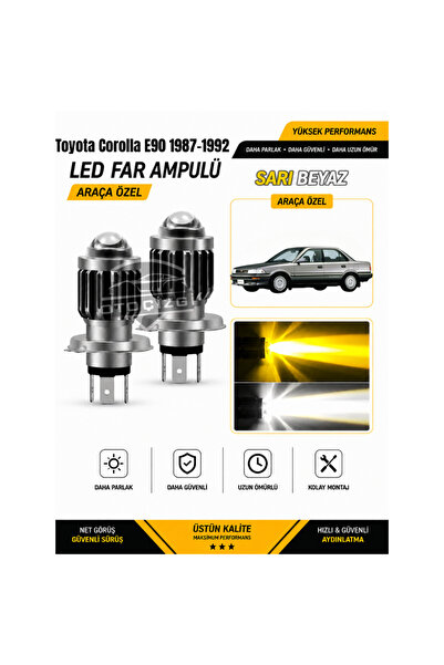 Oto Çizgi Toyota Corolla E90 1987-1992 H4 LED Far Ampulü Sarı-Beyaz Işık Canb...