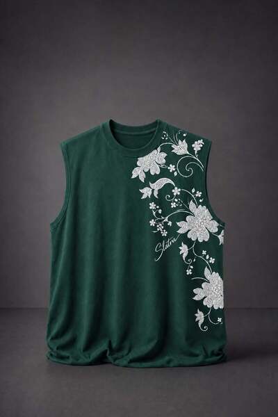 Slatra Men's Green Ascend Zero Sleeve Oversize Tank Top