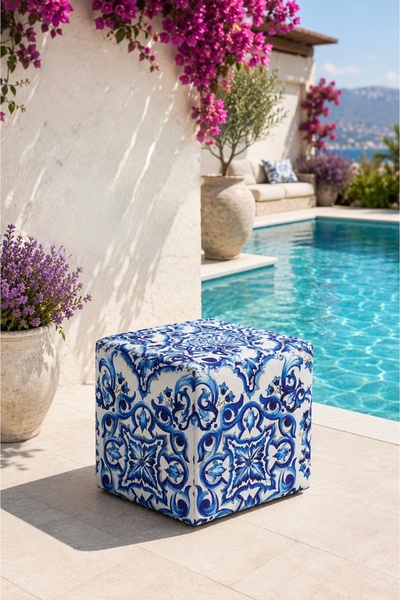 S Home Design Concept Bleu Blanc Desenli Mavi Beyaz Kadife Kumaş Dekoratif Ka...