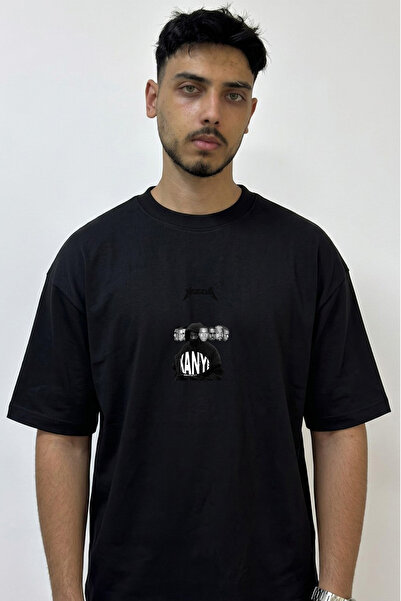 Anetos Kanye Yeezus Design Printed Oversize Black T-Shirt