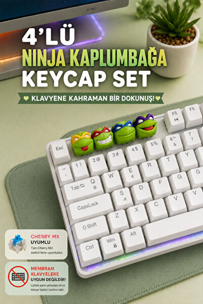 Makerpax Ninja Kaplumbağa Temalı Keycaps 4'lü Set - Cherry MX Uyumlu Mekanik ...