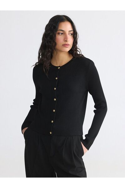 LC Waikiki Lcw Modest Black Crew Neck Women's Knitwear Cardigan
