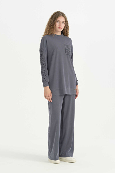Nihan Brode Fabric Mixed Accessory Detailed Pants Lyocell Set - Indigo