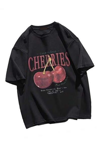 luci sports Red Cherries Printed Oversize Unisex Tshirt