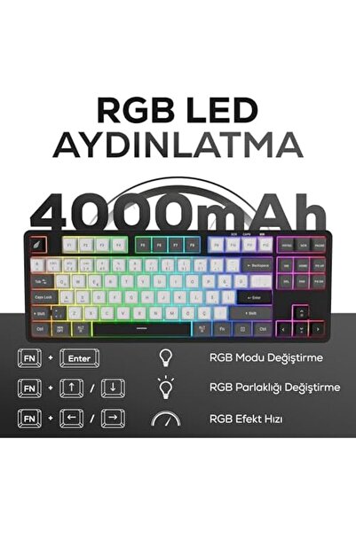 Yıldızan edl shop Hawk Gaming HK220 Membrane RGB Kablosuz/Bluetooth Siyah Bey...