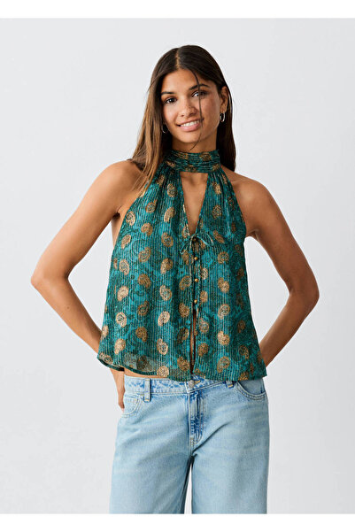 Mango Teen Desenli halter yaka bluz