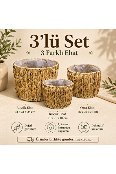sever ithalat Комплект от 3 плетени кошници, декоративни, за цветя, органайзе...