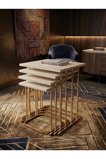 Nokta Sehpa Home 4LÜ RÜYA TREND GOLD METAL TRAVERTEN TABLA ZİGON SEHPA YAN SE...