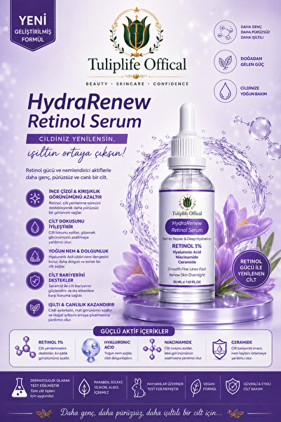 Tuliplifeoffical HydraRenew Retinol Serum 30 ml – Retinol %1, Hyaluronik Asit...