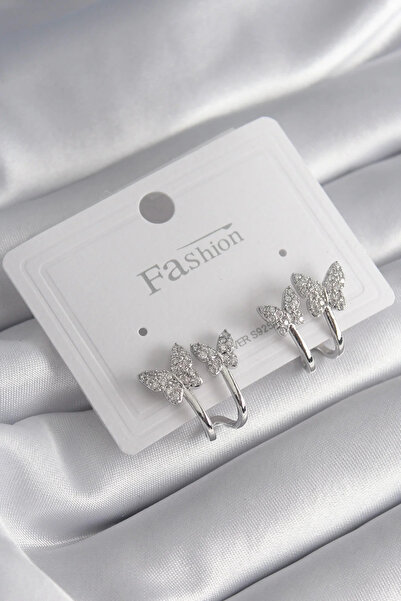 Marsilyan Brass Silver Color Zircon Stone Butterfly Model Women's Earrings El...
