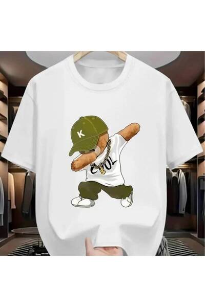 212Wear تي شيرت أبيض صيفي بأكمام قصيرة وطبعة K-Hole، بنمط دب هيب هوب، قابل لل...