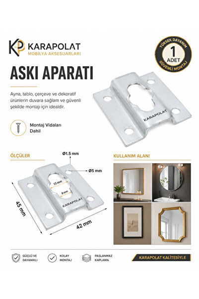 KARAPOLAT Askı Aparatı 1 Adet | Ayna Tablo Çerçeve Duvar Askı Montaj Aparatı ...