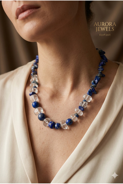 ZGNOVA El Yapımı Lapis Lazuli ve Kristal Kuars Doğal Taşlı Özel Tasarım Kolye