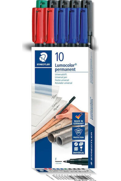 Staedtler Lumocolor F Μόνιμος Μαρκαδόρος 10 Τεμάχια Αναδιπλούμενο Κουτί