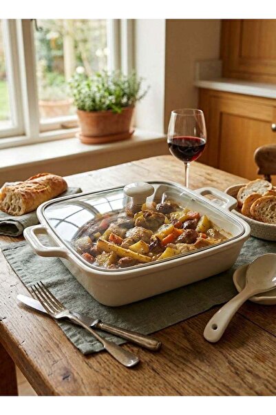 Trust Dove Porcelain Square Baking Dish with Glass Lid White 13.25 inch