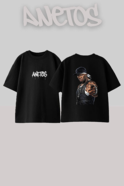 Anetos 50 Cent_21 dizajn, štampana unisex majica velikog kroja, crna