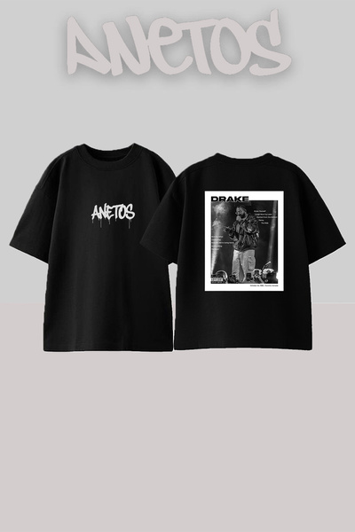 Anetos Tricou negru oversize unisex cu imprimeu Drake_31 Design
