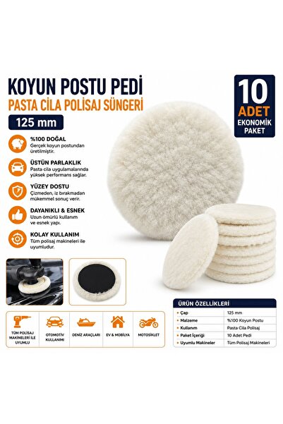 Trendhane 10 Adet 125 mm Koyun Postu Pasta Cila Polisaj Pedi – Doğal Yün Poli...