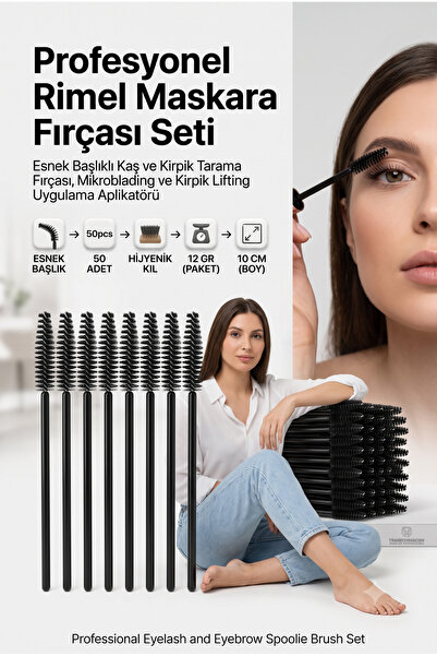 Transformacion Profesyonel Tek Kullanımlık 50 Adet Rimel Maskara Fırçası Seti...