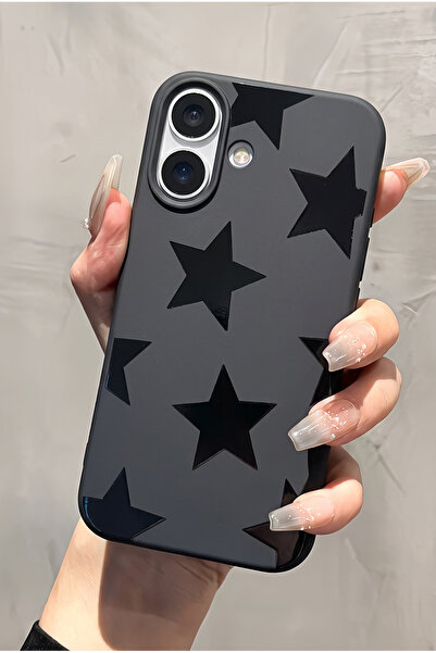 black Embossed Star Pattern Velvety Soft Touch Silicone Phone Case for iPhone 16