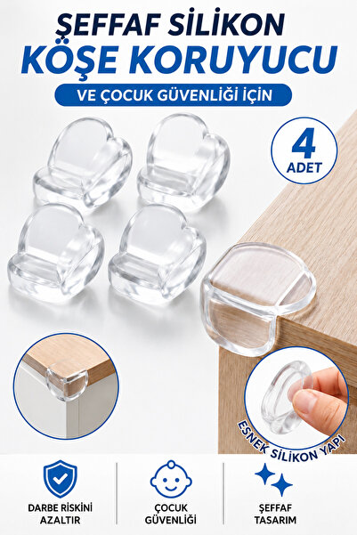 Hane Dostu 4 Adet Şeffaf Yapışkanlı Silikon Köşe Koruyucu Çocuk Güvenlik Masa...