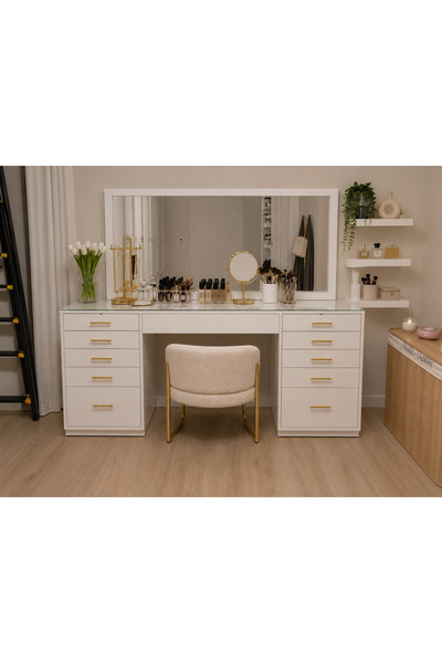 Genel Markalar ELA HOME LUNA 10 Çekmeceli Makyaj Masası Aynalı Beyaz MDFLAM