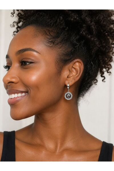 yes ticaret Silver Color Steel Ataturk Silhouette Dangle Hoop Earrings