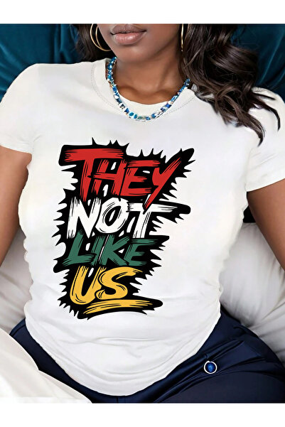 128 They'Re Not Like Us Letter Print T-Shirt, Crew Neck, Spring and Summer Sh...