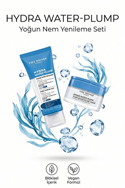 Yves Rocher Hydra Water Plump Yoğun Nem Yenileme Seti Nem Maskesi 75 ml + Jel...