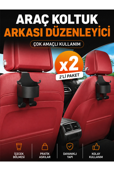 GenelTedarik Araç Koltuk Arkası Organizer - 2'li Paket - Bardak + Telefon + T...