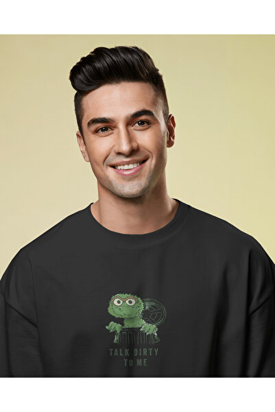 buzagi Talkt Dirty to Me Oversize Unisex Black T-Shirt