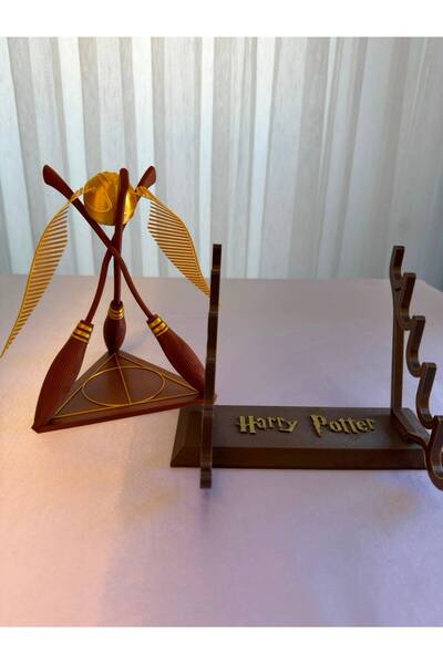 SeSa 3d Harry Potter 3lü Set - Asa Standı - 3 Süpürge - Altın Snitch