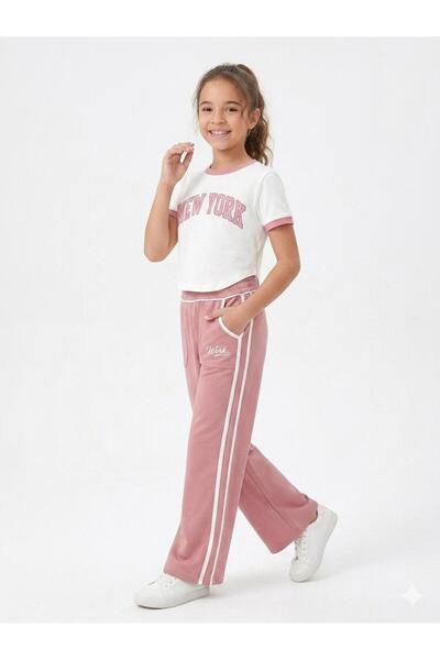 Maison Bebe طقم رياضي من قطعتين بطبعة نيويورك واسعة الأرجل للفتيات