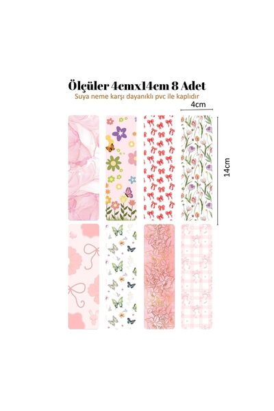 Seçkin Trend 8'li Kitap Ayracı Seti-2, 4x14cm, Su ve Neme Karşı Laminasyon Kaplama.
