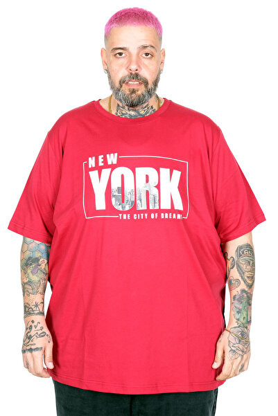 ModeXL Mode XL Large Size T-Shirt with Bis Collar New York U26119 Bordo