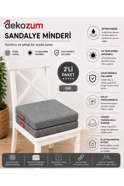 DEKOZUM COMFORT PLUS Sandalye Koltuk Minderi 40x40 Bağcıklı Fermuarlı Yıkanab...