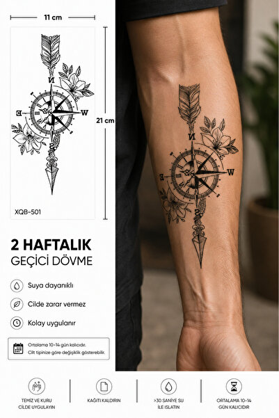medink tattoo Gerçekçi Pusula ve Çiçek Model Geçici Kol Bacak Geçici Sticker ...