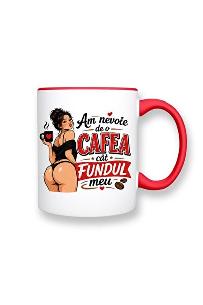 OEM Cană cu mesaj amuzant: "Am nevoie de o cafea... ", albă cu interior roșu,...