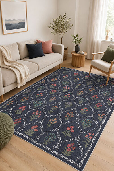 Toronto Home Dijital Kaymaz Yıkanabilir Renkli Çiçekli Salon Halısı Mutfak Ha...