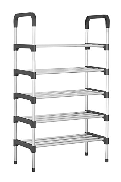 OEM HOME USE παπουτσοθήκη HUH-0181, 5 ράφια, 60x30x95cm, μαύρη-ασημί
