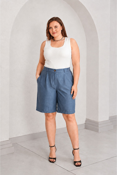 Büyük Moda Ленени бермуди с текстура