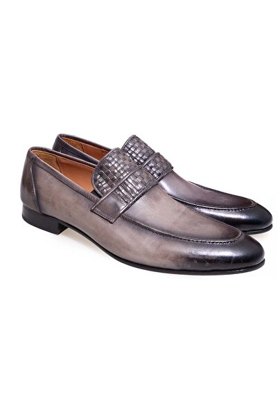 FRANCO CALVANI Gray Color Laceless Genuine Leather Men's Shoes